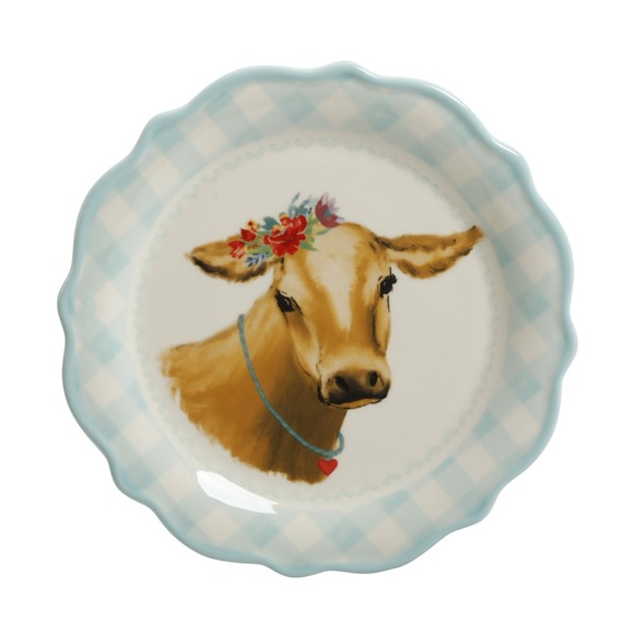 New Pioneer Woman Mini Novelty Cow Blue Gingham Appetizer Plate Quantity 1 - Picture 1 of 5